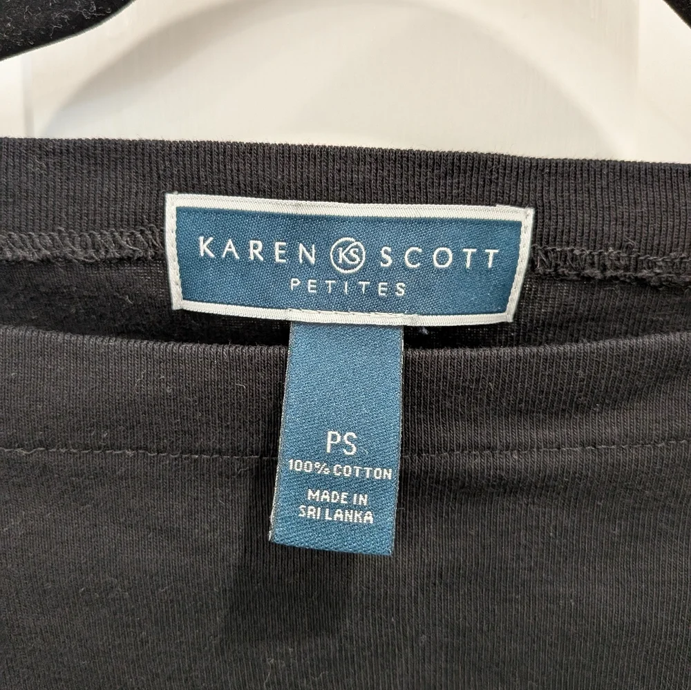 Karen Scott Women's Classic Boat Neck Black Short Sleeve Top | Petite Small - Picture 3 of 3